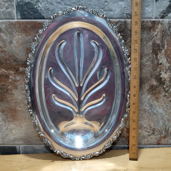 Vintage WM A Rogers Silver Plated Meat Tray Oval Footed Tree of Life 18 Inch Pla - Picture 6 of 13